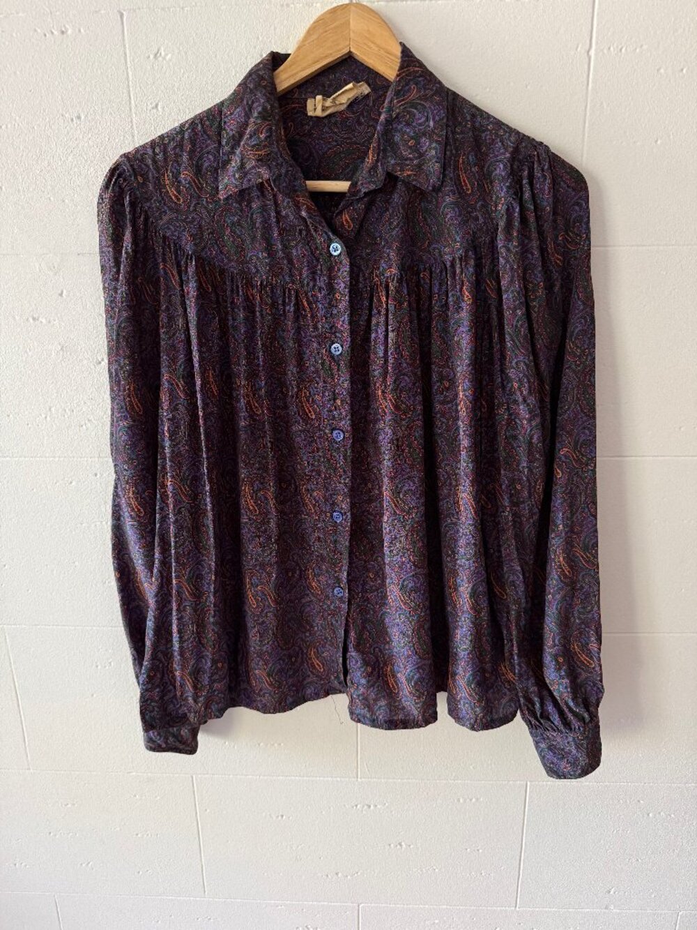 Vintage Paisley Purple Boho Blouse | Large